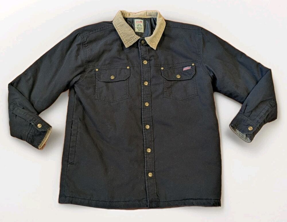 Dickies Work Jacket Mens L Black Canvas Chore Coat Quilted Lined Reinforce Elbow